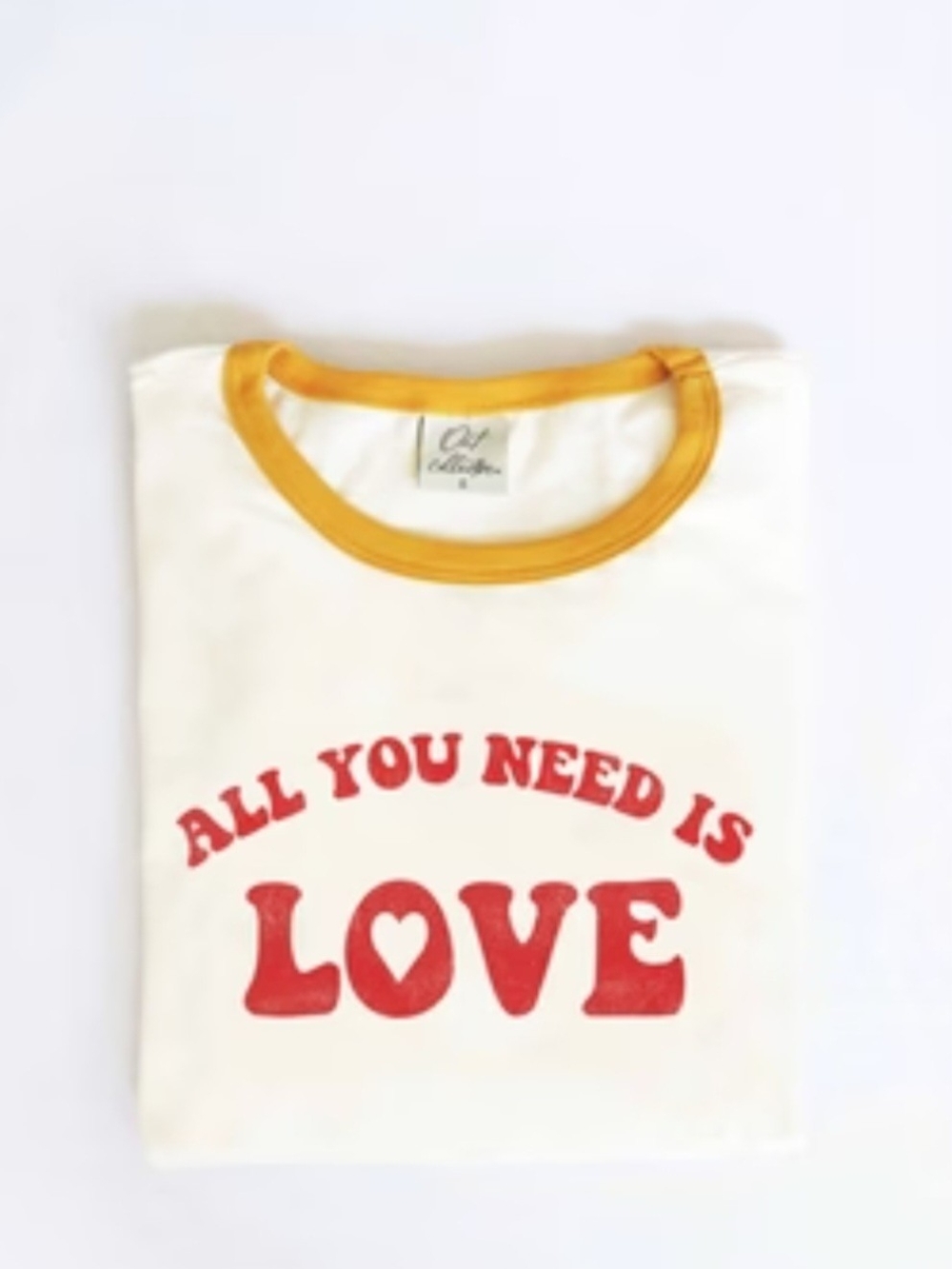 'All You Need Is Love' Cream Tee with Gold Trim